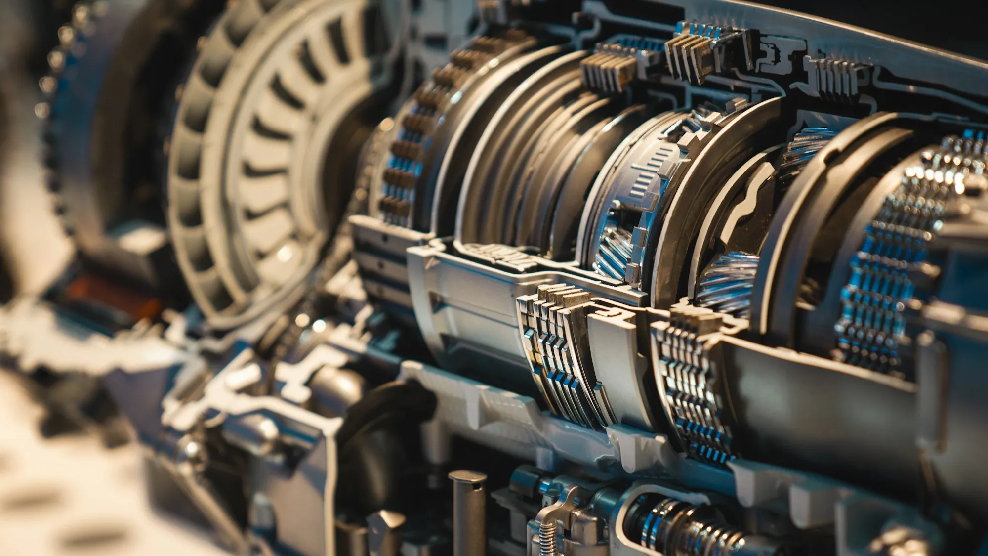 Cutaway of a transmission showing its gear sets